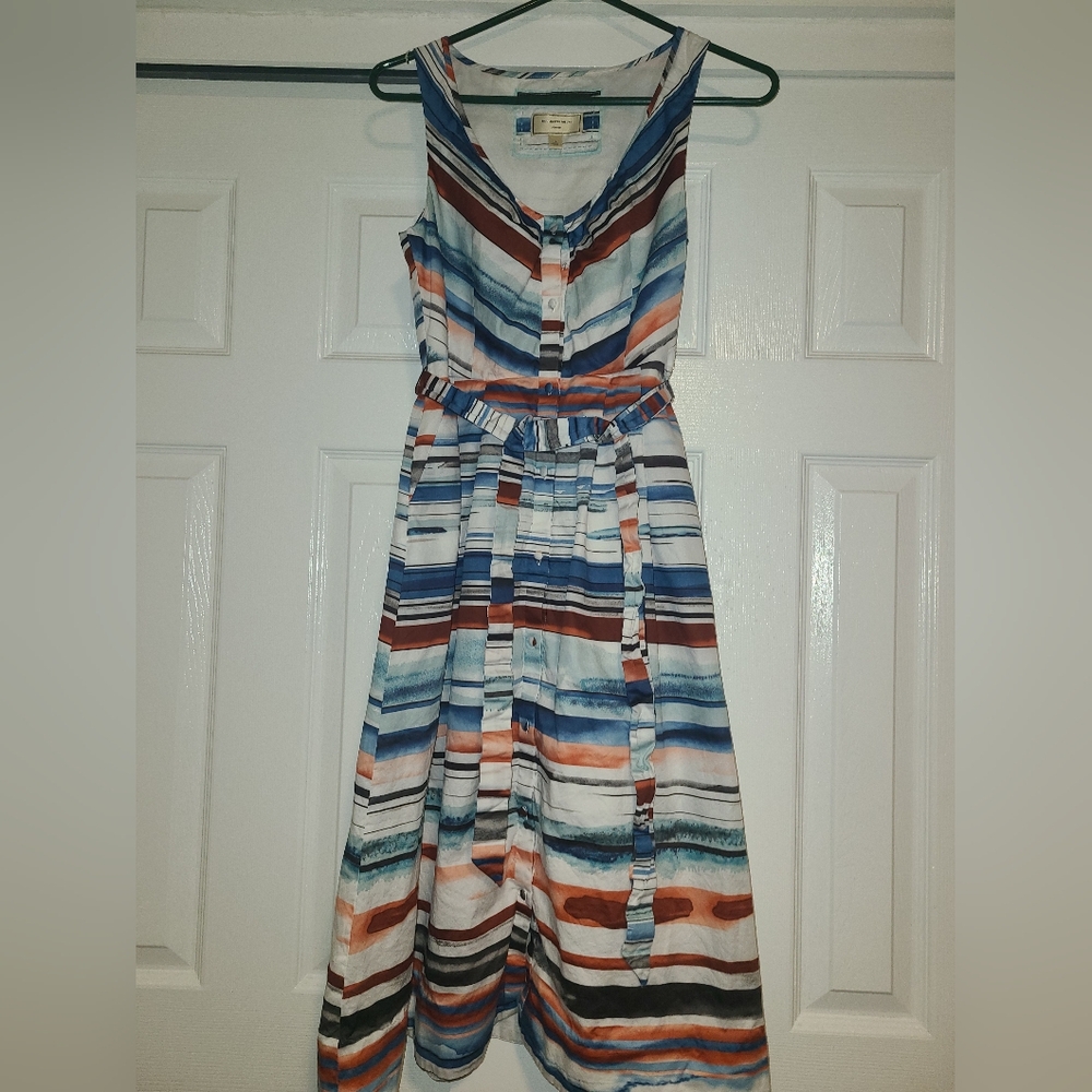 Anthropologie Moulinette Soeurs Afterlight Striped Dress sz 2Watercolors Buttons